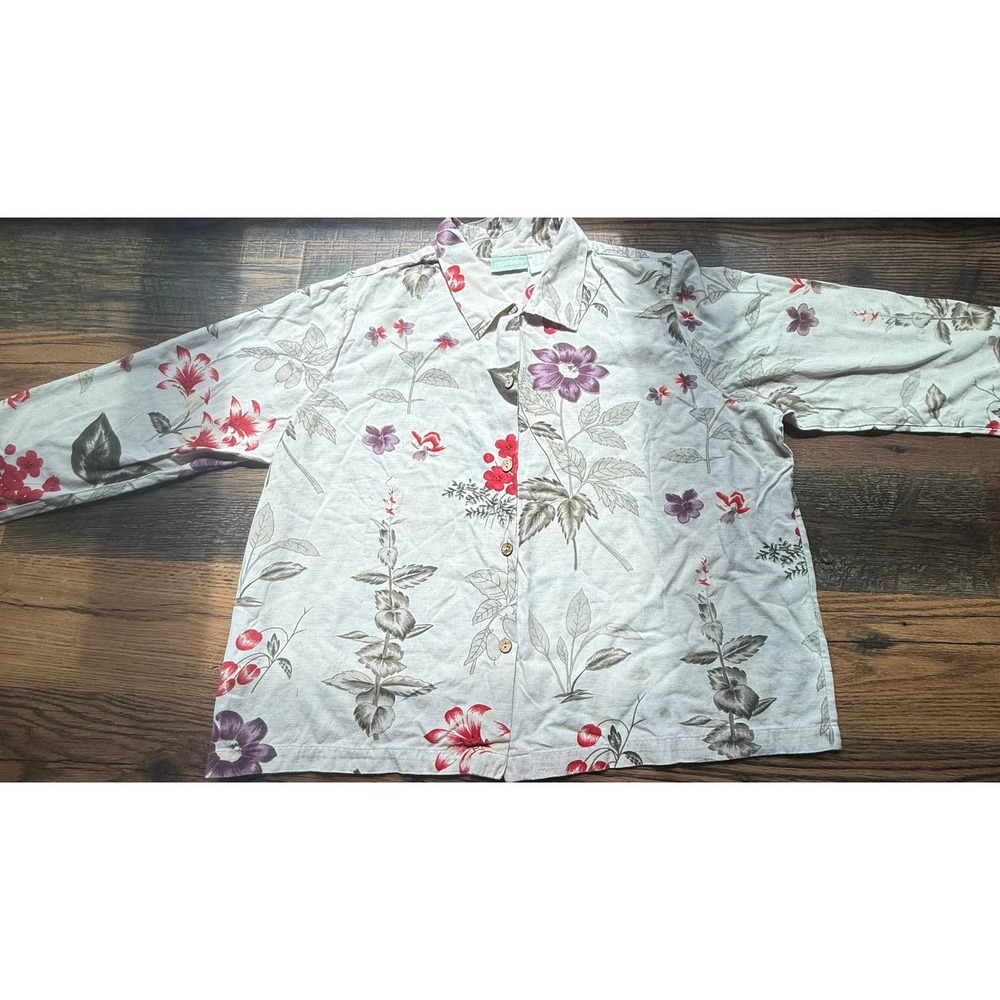 Vintage 220 Hickory Floral Button Down Shirt 2XL Cotton Linen Flax Botanical